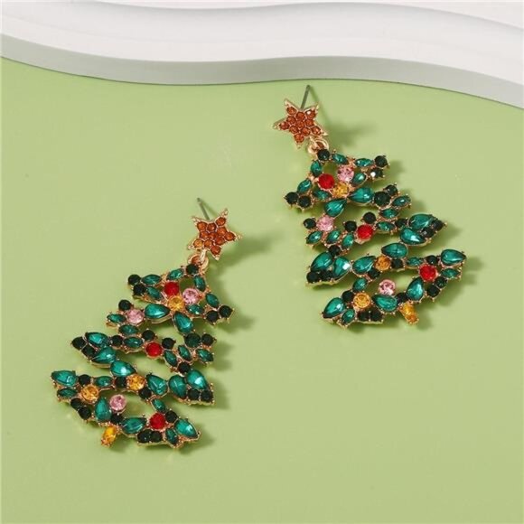 Christmas Tree Earrings with Rhinestones - Picture 8 of 8